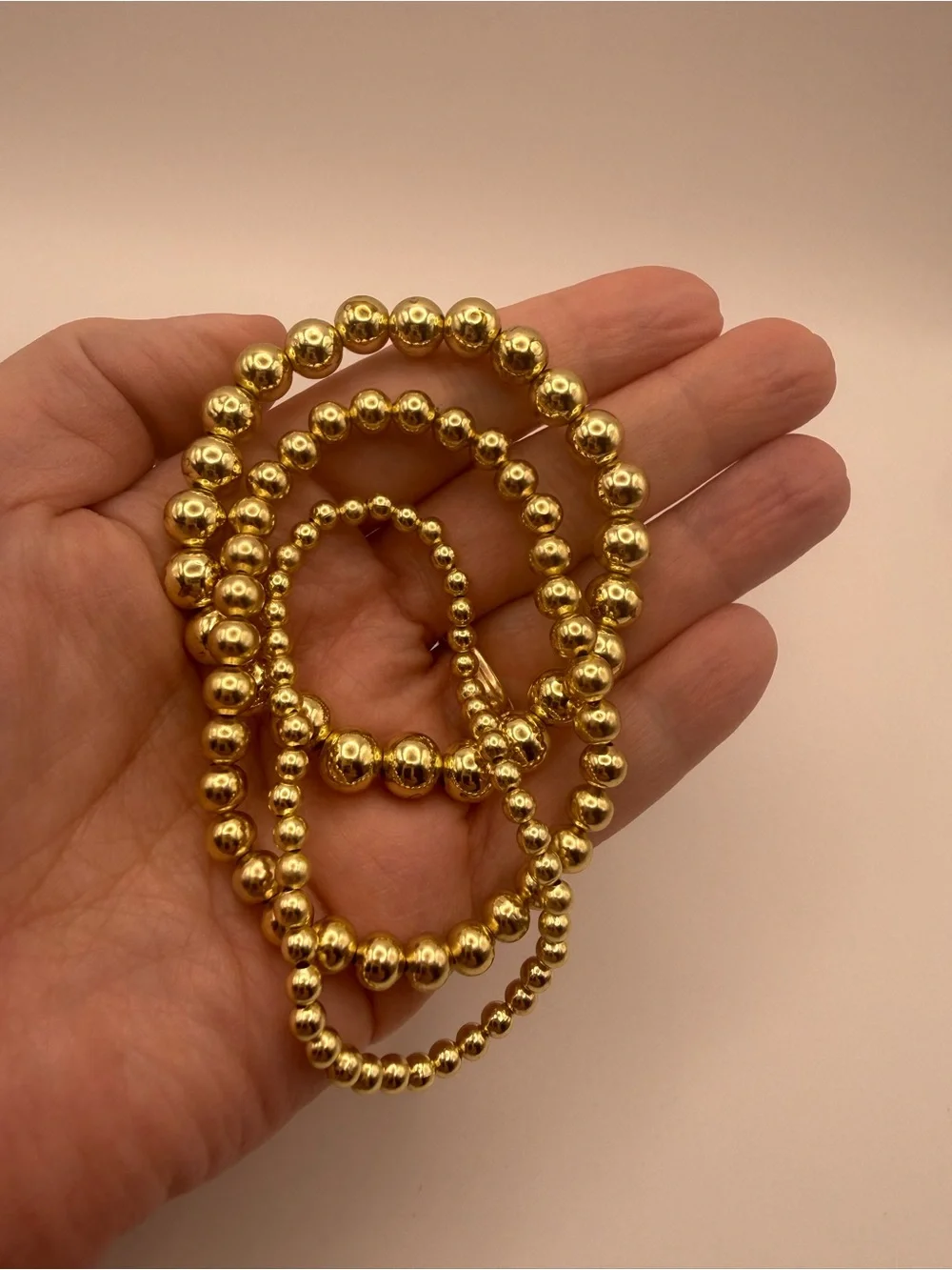 Plated Brass Beaded Bracelet Stack Set of 3 | 8, 6, &  4mm Bracelets